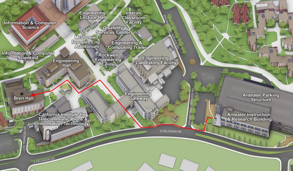 map for walking from anteater parking lot to Donald Bren Hall